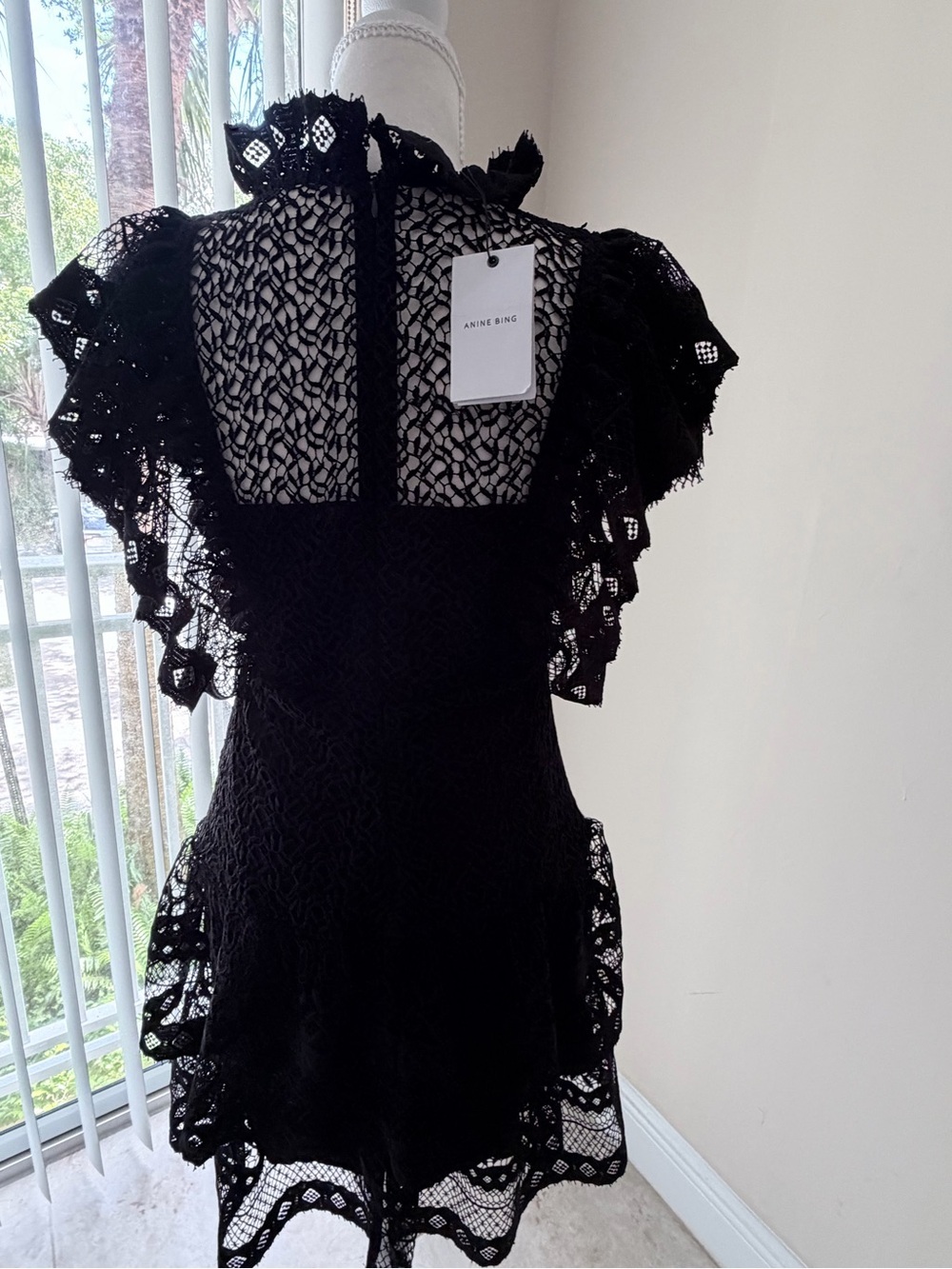 Anine Bing Black Lace Ruffle Sleeve Top - Picture 6 of 10